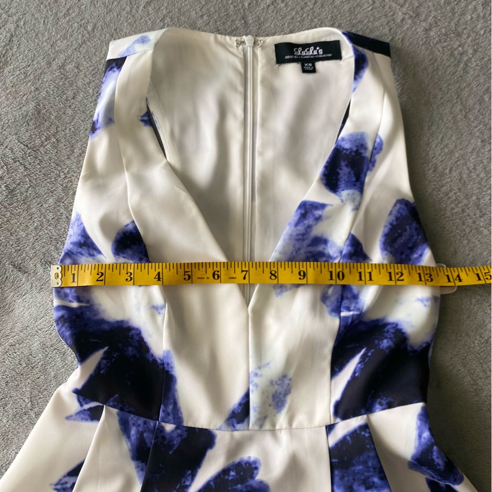 Seeing Chic Blue and Ivory Print Skater Dress, XS - Picture 14 of 15